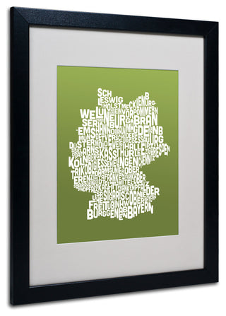 'Germany Regions Map - Olive' Matted Framed Canvas Art by Michael Tompsett
