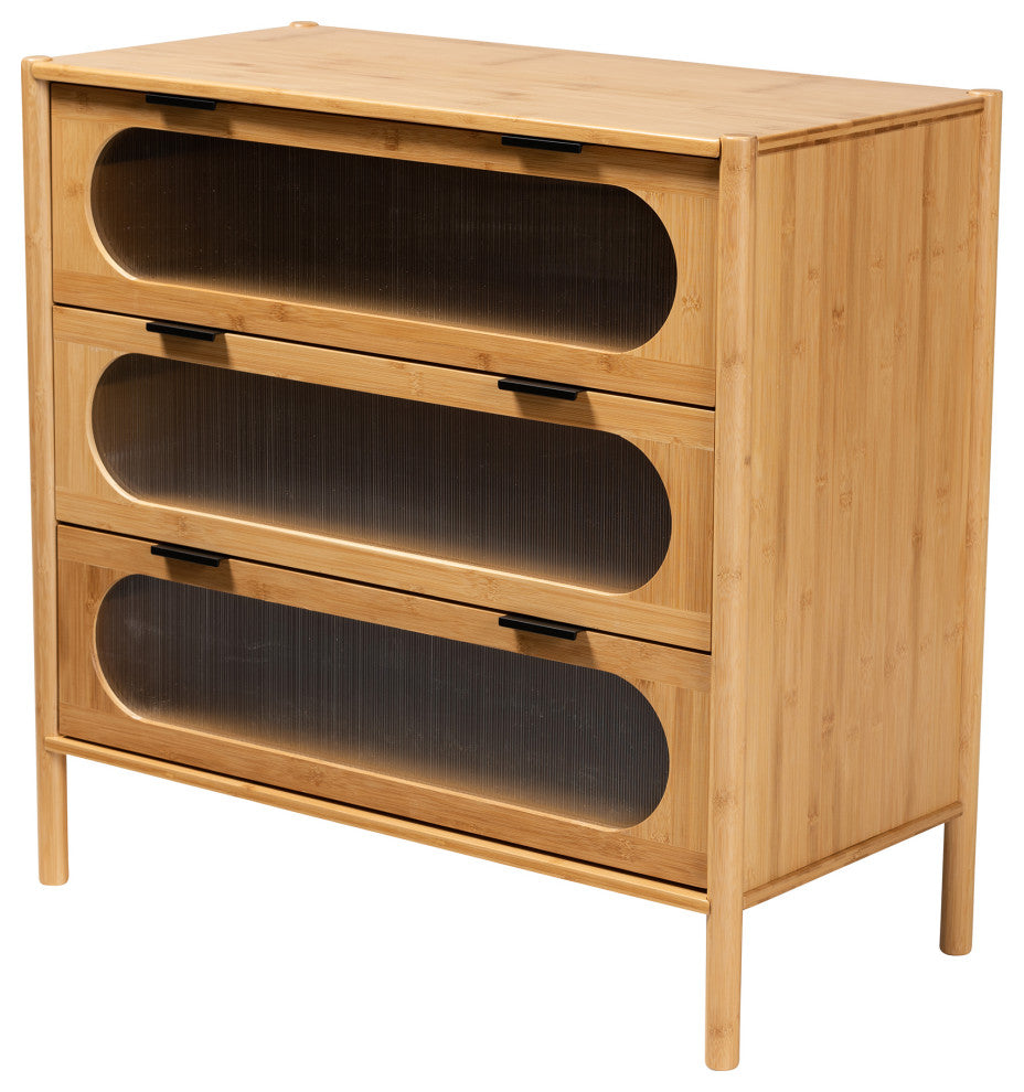 Naresh Natural Brown Bamboo Wood 3-Drawer Storage Cabinet