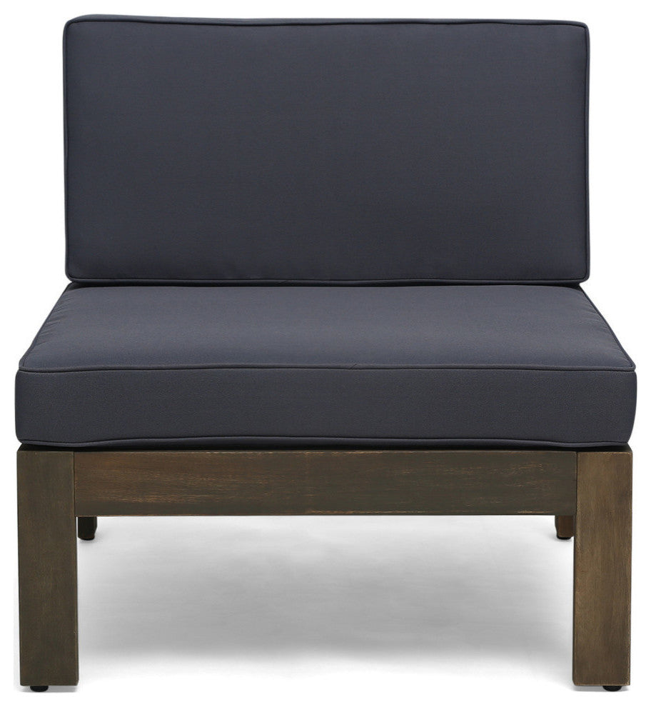 Mamie Outdoor Acacia Wood 5-Piece Sofa Set, Gray Finish, Dark Gray