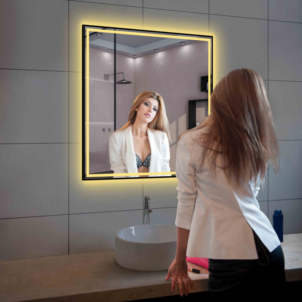 Fogless, Dimmable, Color Temperature Adjustable LED Mirror, Matte Black, 36x36