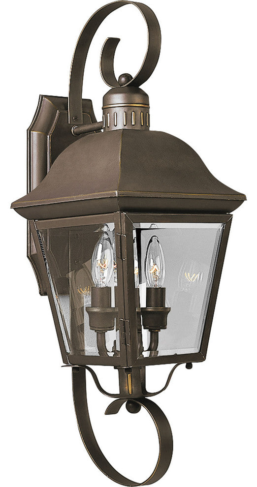 Progress Lighting 2-Light Wall Lantern With Clear BeveLED Glass, Antique Bronze