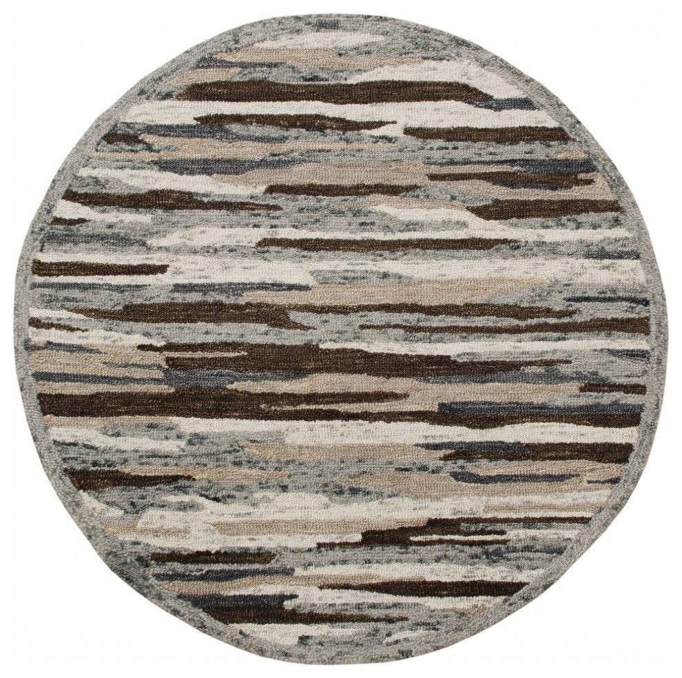 4' Round Brown and Gray Camouflage Area Rug