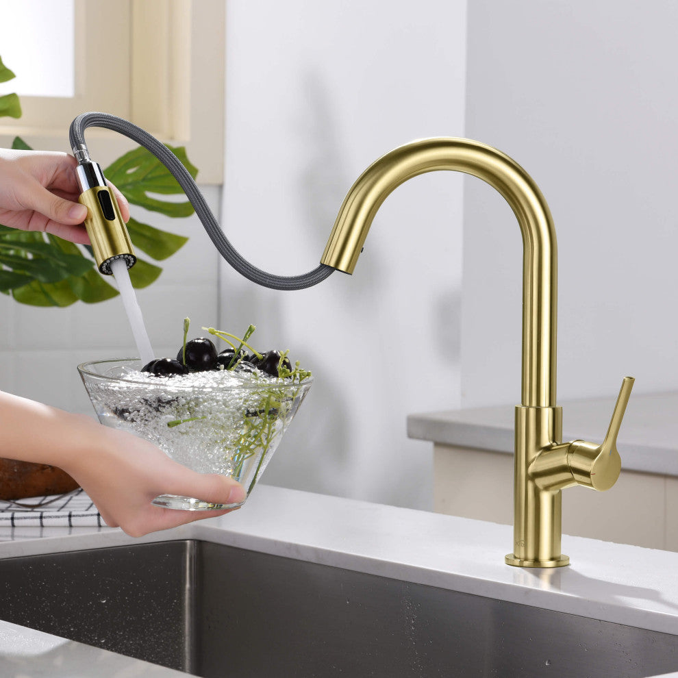 Fusion Single Handle Pull Down Kitchen & Bar Sink Faucet, Brushed Gold