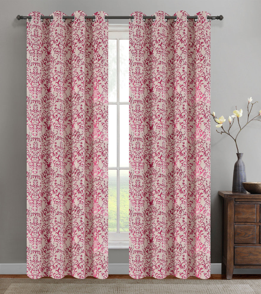 Jacquard Vine Drapery Curtain Panels, Fuchsia, 50"x96", Set of 2