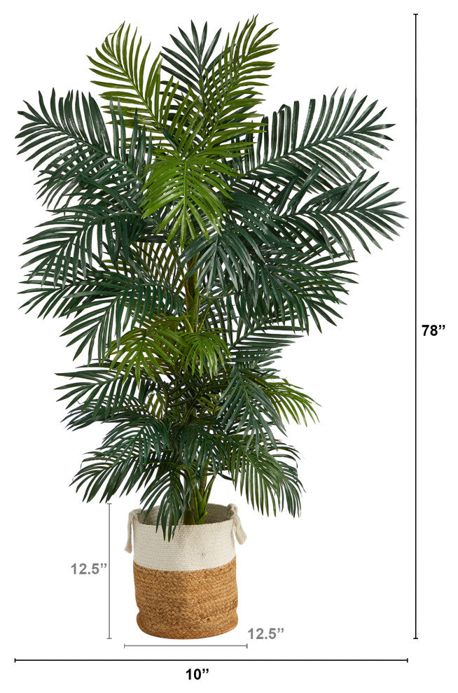 6.5' Golden Cane Artificial Palm Tree in Handmade Natural Jute & Cotton Planter