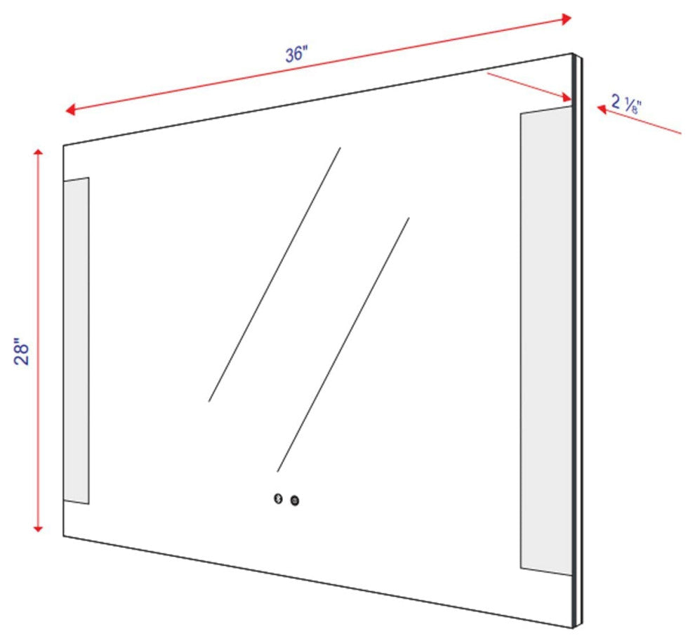 Frameless Rectangle LED Lighted Bath Vanity Mirror, 36" X 28"