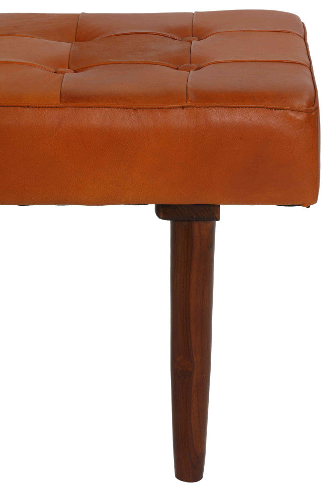 Bare Decor Edison Genuine 100% Leather Bench Ottoman, Brown