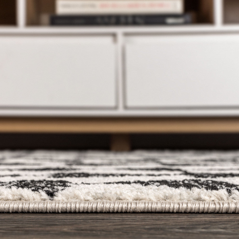 Aisha Moroccan Triangle Geometric Area Rug, Cream/Black, 2 Ft. X 20 Ft.