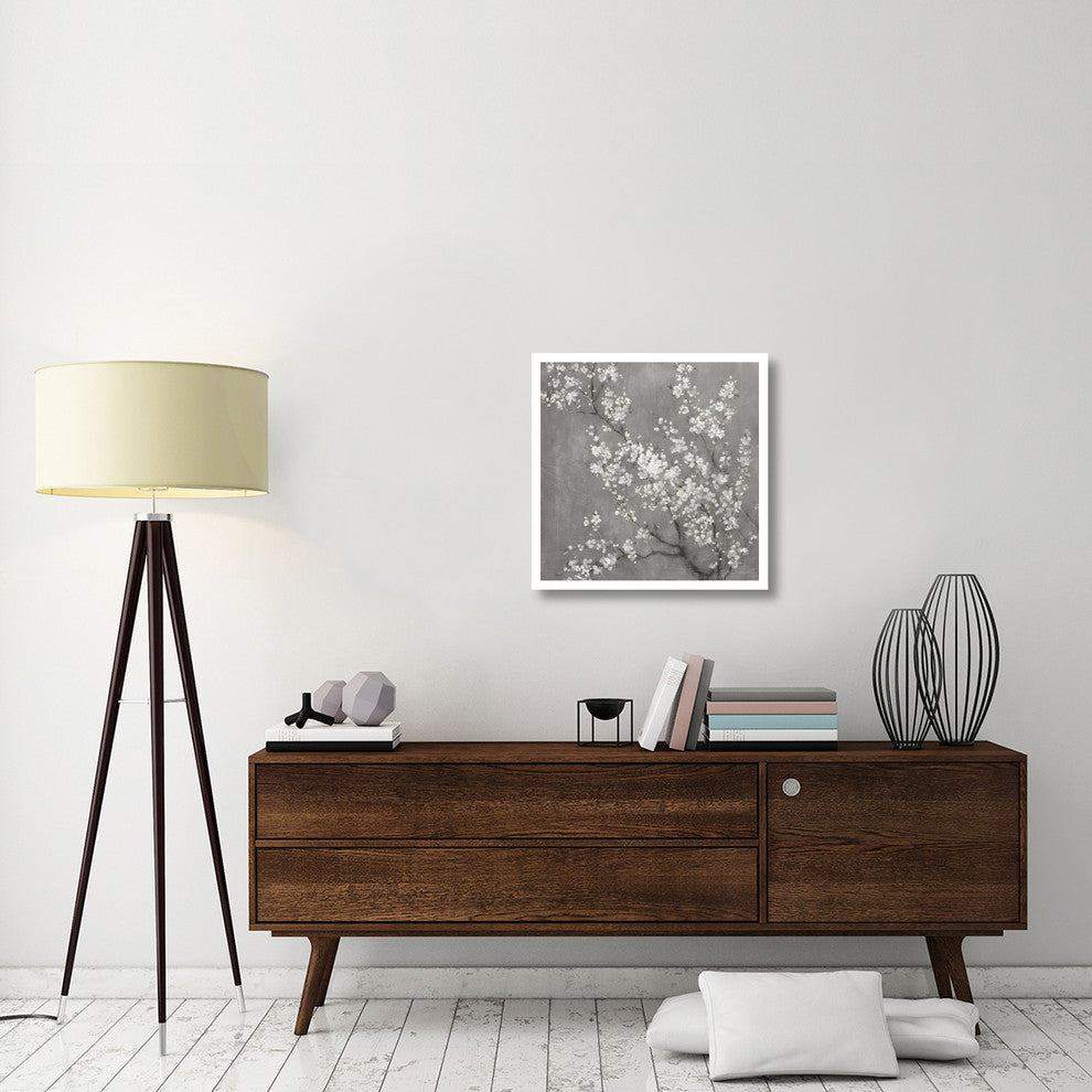 "White Cherry Blossoms II on Grey Crop" Paper Print by Danhui Nai, 26"x26"