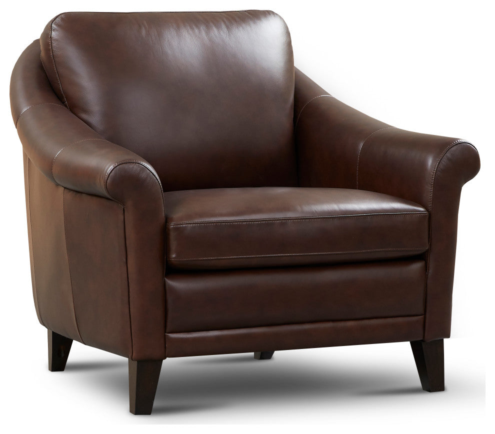 Sienna Genuine Leather Midcentury Modern Armchair, Brown