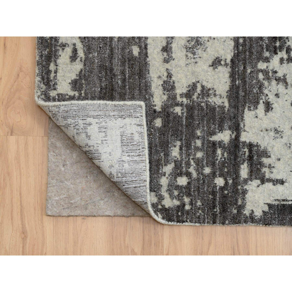 Black, Modern Design, Wool and Silk, Hand Loomed, Oversized, Rug, 12'0" x 18'1"