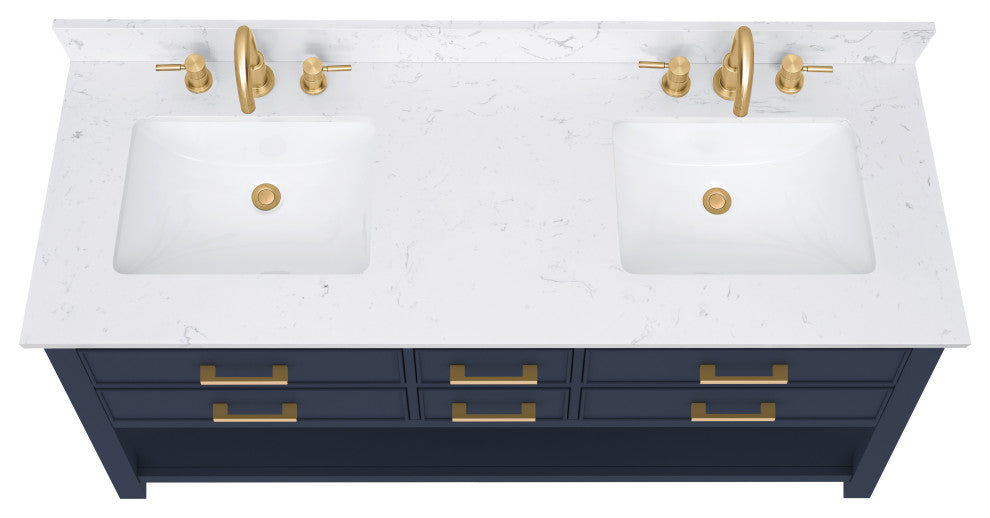 Avanity Brooks 60" Double Vanity, Navy Blue and Cala White Engineered Top