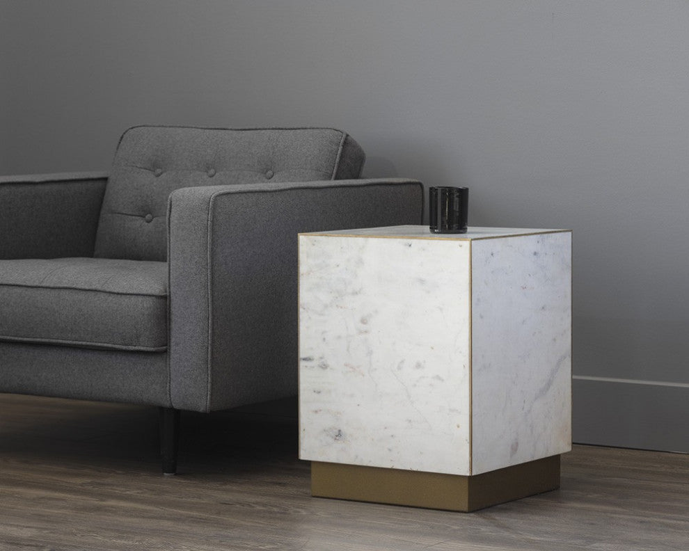 Daines End Table, White Marble