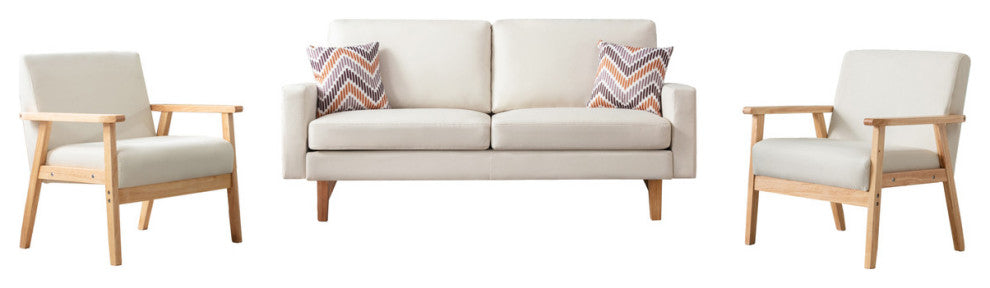 Bahamas Linen Sofa and 2 Chairs With 2 Throw Pillows, Beige