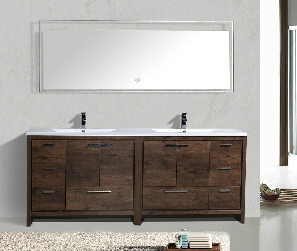 MOD 84" Modern Bathroom Vanity With Acrylic Sink, Rosewood