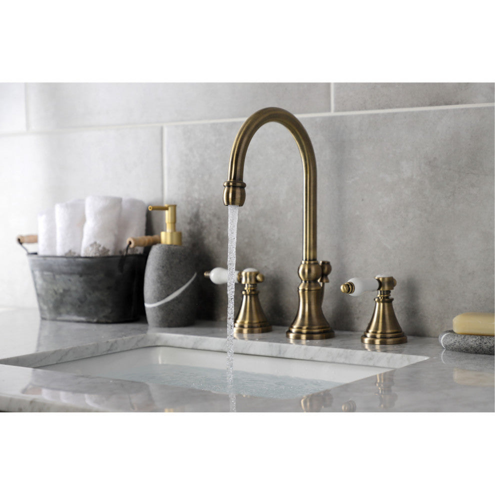 KS2983BPL Bel Air Widespread Bathroom Faucet With Brass Pop-Up, Antique Brass