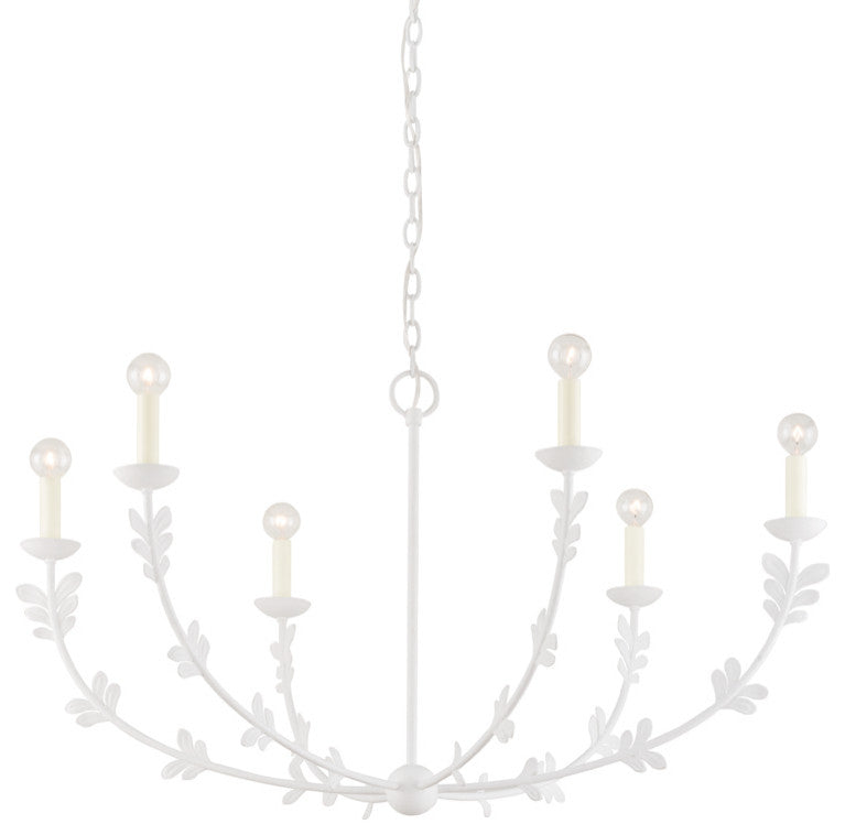 Florian Six Light Chandelier, Gesso White