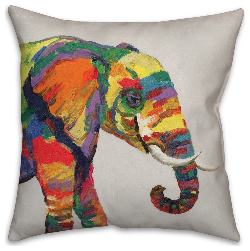 Bright Elephant on White 18x18 Indoor/Outdoor Pillow