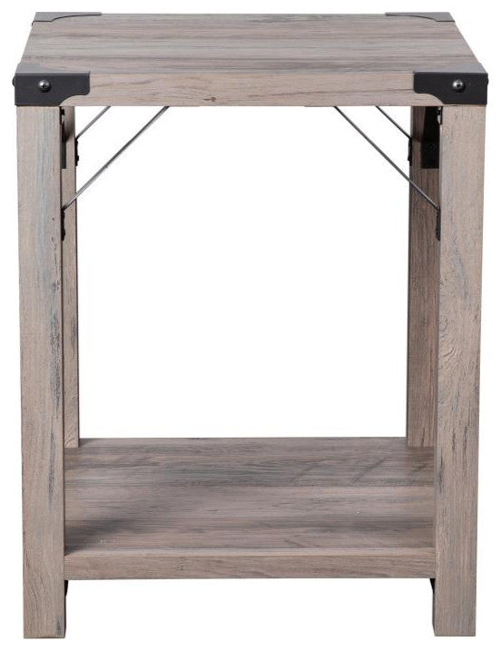 Wyatt Modern Farmhouse Wooden 2 Tier End Table, Gray Wash