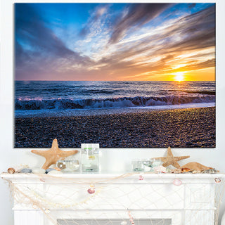 "Cloudy Sky With Bright Full Yellow Sun" Beach Wall Art, 32"x16"