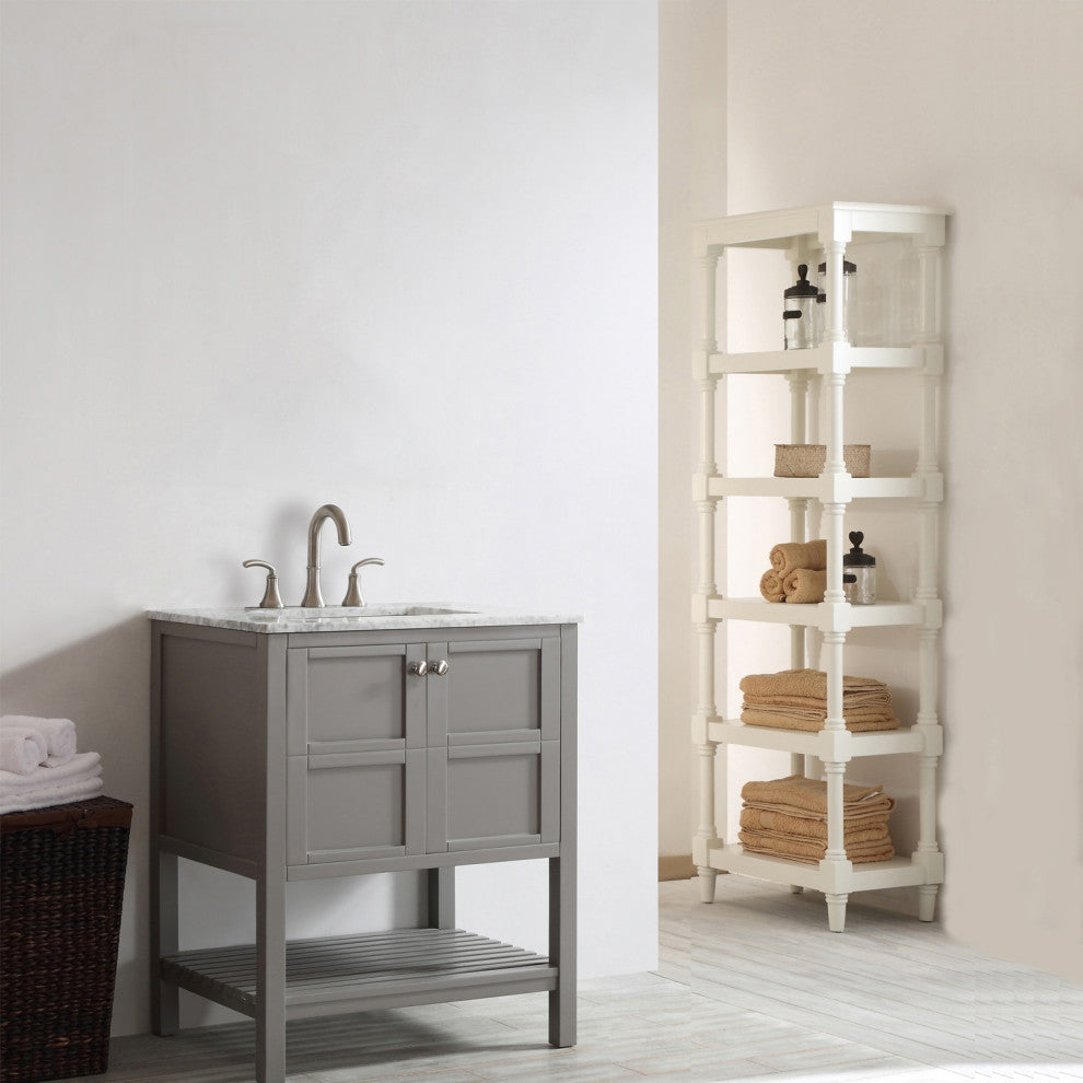 30" Single Vanity in Grey with Carrara White Marble Countertop Without Mirror