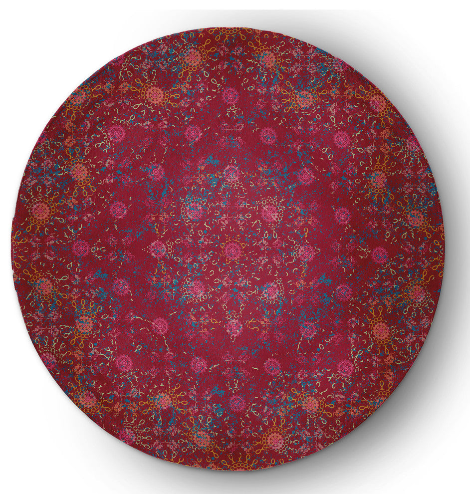 Layered Sun Tile Rug, Sporty Red, 5' Round