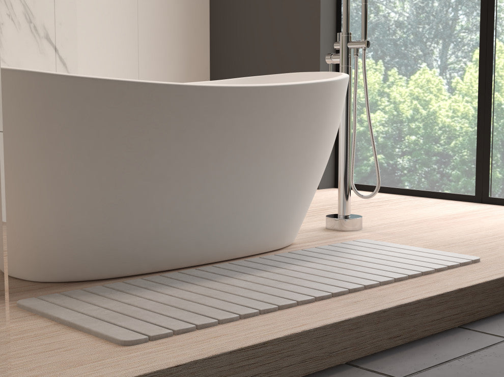 CastelloUSA Diatomite Quick-Dry Stone Bath Mat, 58"x21" , Extra Large, Gray