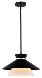 Loomis 1-Light Matte Black Mid-Century Modern Pendant, White Frosted Glass Shade