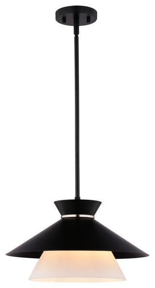 Loomis 1-Light Matte Black Mid-Century Modern Pendant, White Frosted Glass Shade