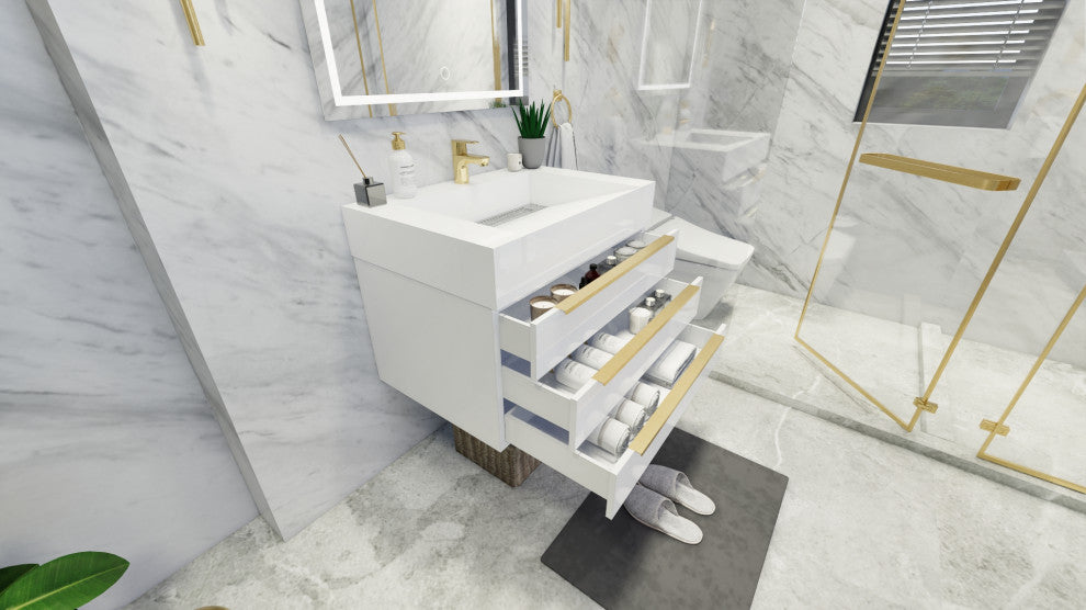 Madison 30" Wall Mounted Vanity with Reinforced Acrylic Sink, High Gloss White