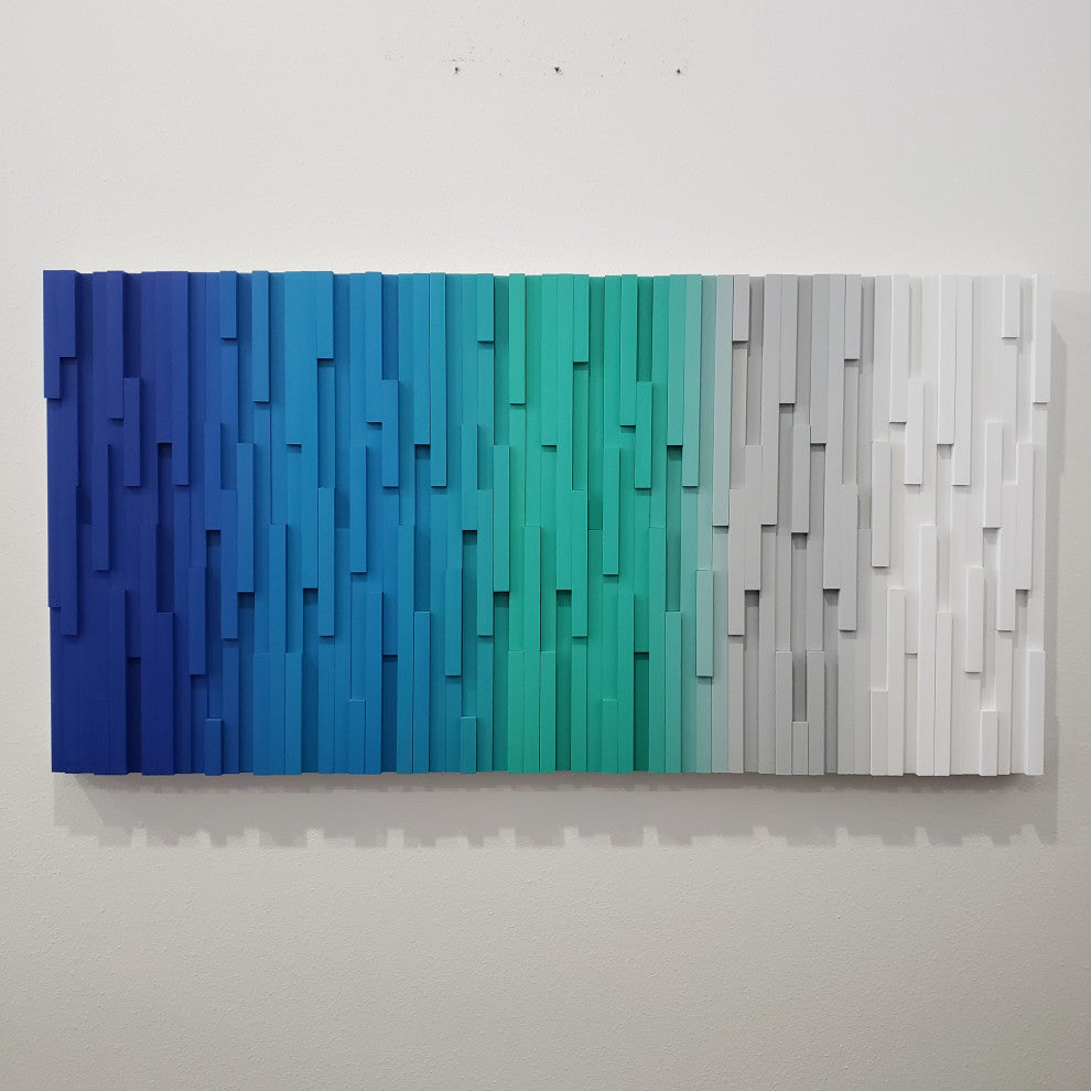 Modern Wood Wall Art Blue Ocean Transitional Ombre, 24"x48"