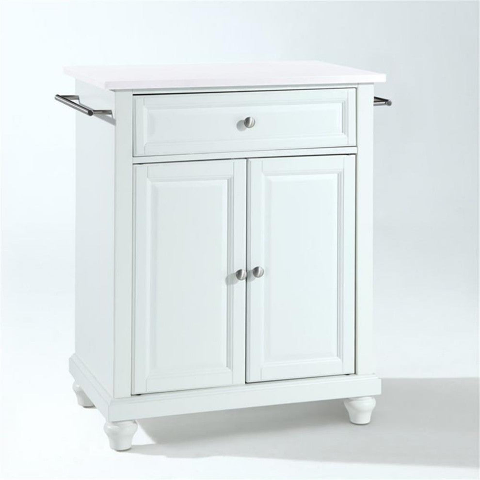 Pemberly Row Wood/Steel Portable Kitchen Island in White/Chrome