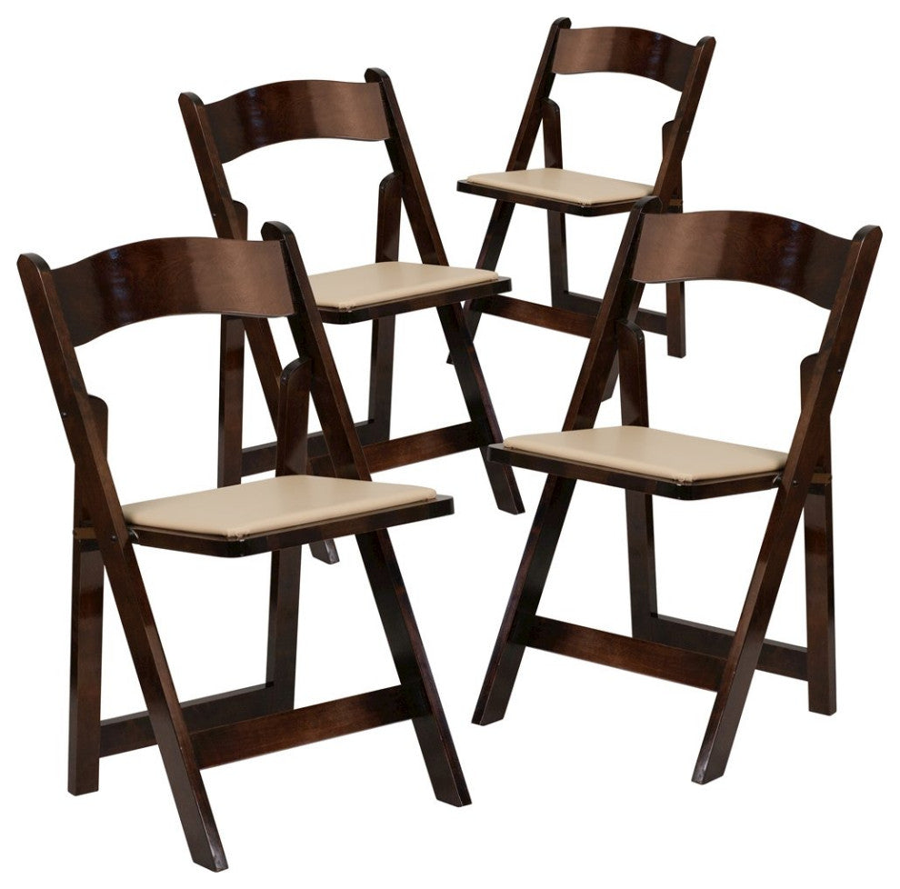 4 Pk. HERCULES Series Fruitwood Wood Folding Chair with Vinyl Padded Seat