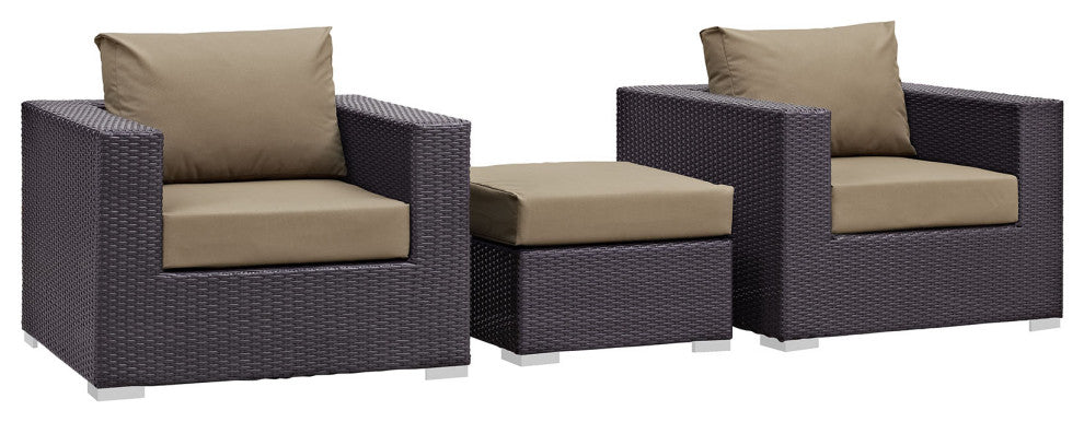 Convene 3 Piece Outdoor Patio Sofa Set, Espresso Mocha