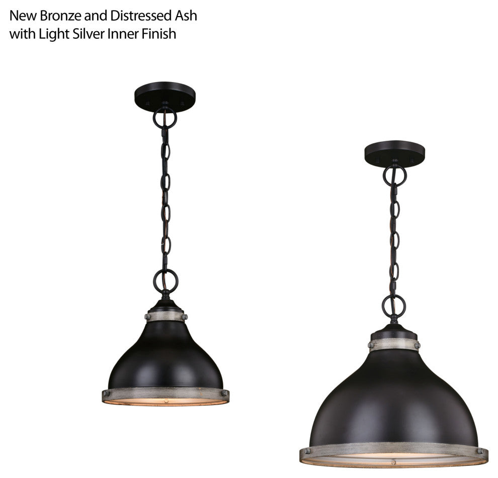 Vaxcel Lighting P0368 Sheffield 15"W Wood Pendant - New Bronze / Distressed Ash