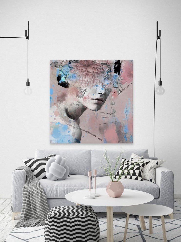 "Wild Floral Headdress" Painting Print on Wrapped Canvas, 40"x40"