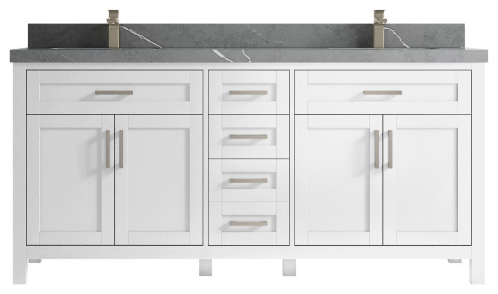Cambridge 72 Double Sink Bath Vanity in White 2" Piatra Gray