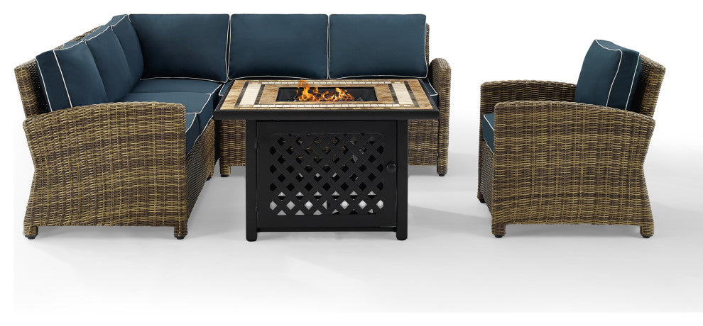 Bradenton 5-Piece Outdoor Wicker Seating Set With Cushions, Navy