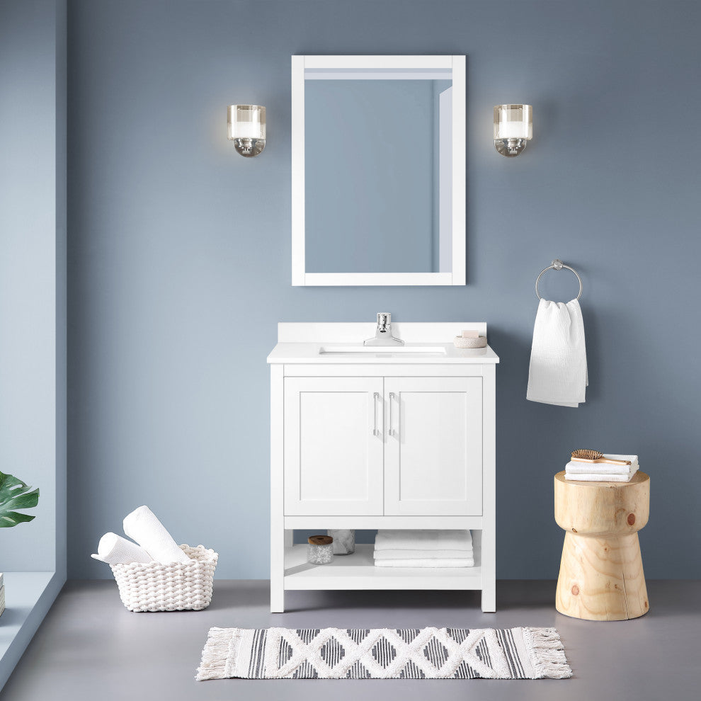 Ove Decors Vegas Single Sink Bathroom Vanity Set With Countertop, White, White, 30"