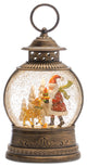 LED Snow Globe Lantern With Santa and Deer 9.75"H