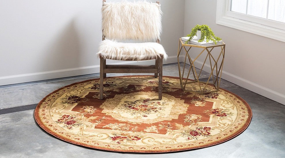 Traditional Royale 8' Round Brick Area Rug