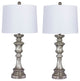 27.75" Candlestick Resin Table Lamp, Set Of 2, Antiqued Silver Leaf