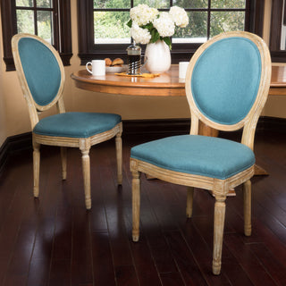 GDF Studio Phinnaeus French Country Fabric Dining Chairs (Set of 2), Dark Teal