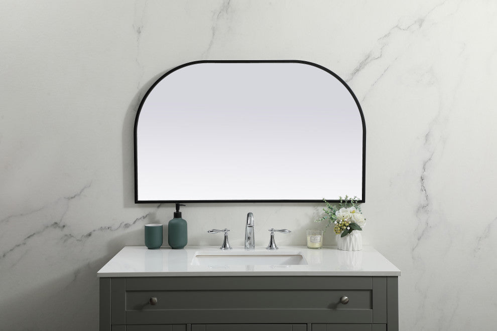 Metal Frame Arch Mirror 39X24 Inch, Black