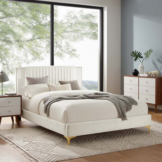 Zahra Channel Tufted Performance Velvet Full Platform Bed, White