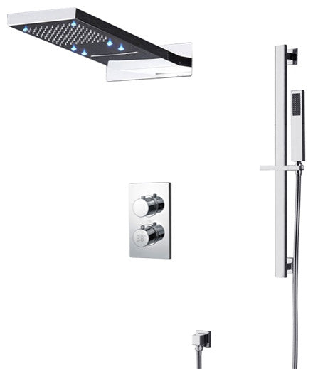 Ardea 22" Chrome Digital Rainfall Shower System, Square Handheld Shower, LED