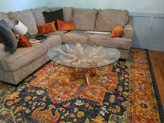 Rustic Teak Wood Root Round Coffee Table Including 43 Inch Glass Top