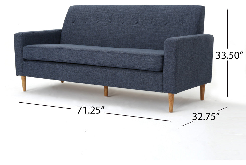 GDF Studio Stratford Mid Century Modern Fabric Sofa and Club Chairs Set, Dark Bl