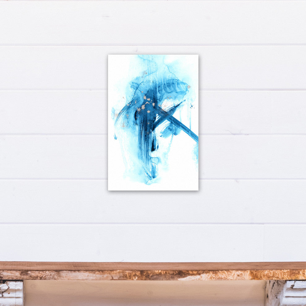 Blue and Silver Brush Strokes 12x18 Canvas Wall Art