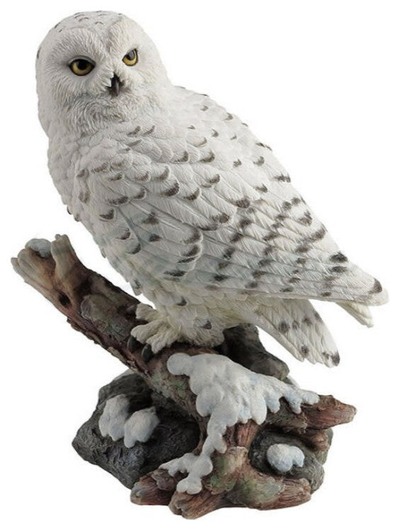 Snow Owl Perching On Branch Statue